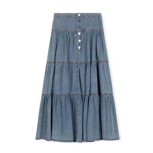 CABANA Junior Girls Size 22 Denim Blue Maxi Skirt 100% Cotton Tiered